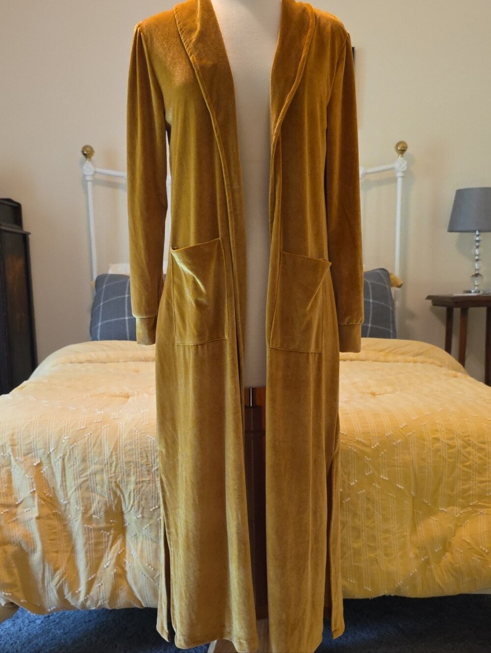 Unbranded - Women's Long Velvet Trench Coat in Mustard